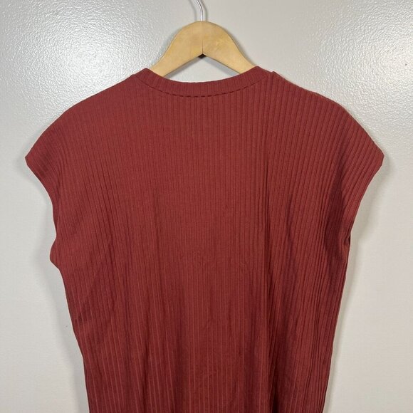 Eileen Fisher Textured Stretch Rib Crew Neck Dress Size Medium Boxy Terracotta - Picture 8 of 9